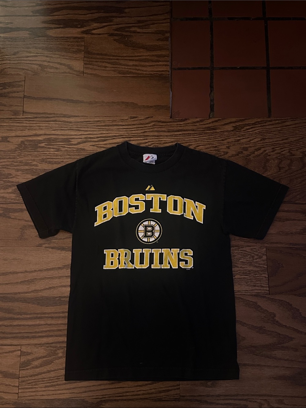 Majestic Black Boston Bruins Graphic Tee with Yellow and White Accents